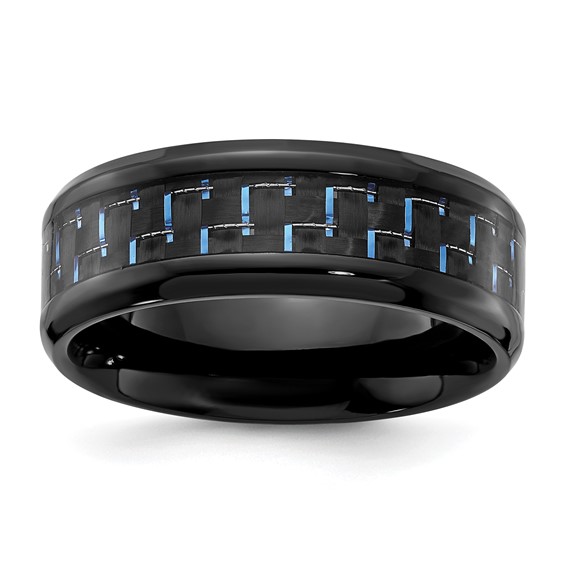 Chisel Black Titanium Polished with Black and Blue Carbon Fiber Inlay 8mm Band