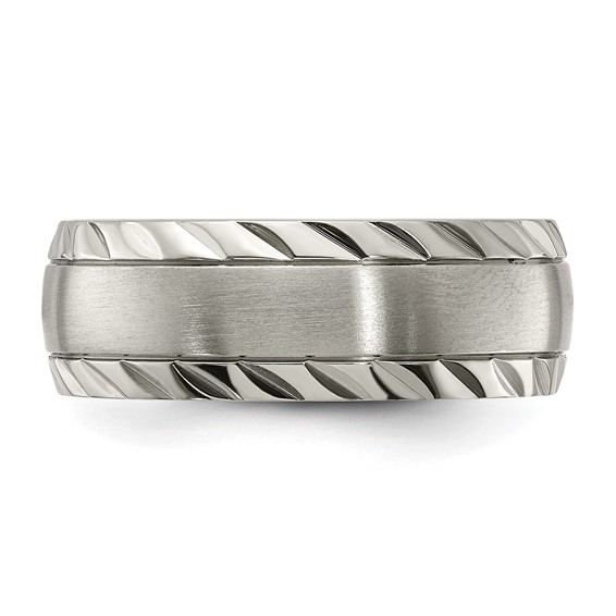 Chisel Titanium Polished with Brushed Center and Grooved Edge 8mm Band