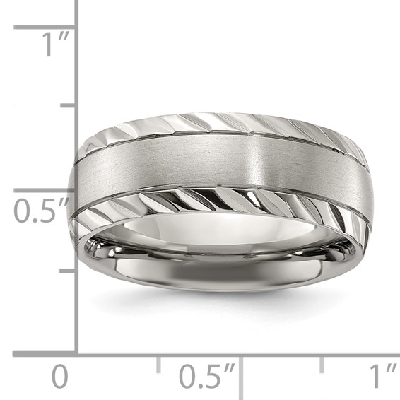 Chisel Titanium Polished with Brushed Center and Grooved Edge 8mm Band