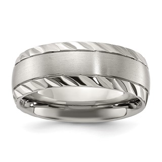 Chisel Titanium Polished with Brushed Center and Grooved Edge 8mm Band