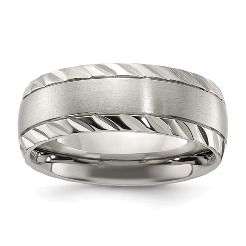 Chisel Titanium Polished Band with Brushed Center and Grooved Edge 8mm