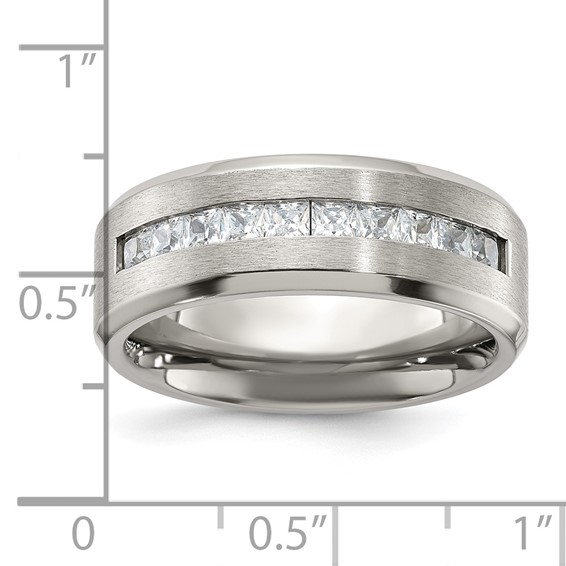 Chisel Titanium Brushed and Polished with CZ 8mm Band