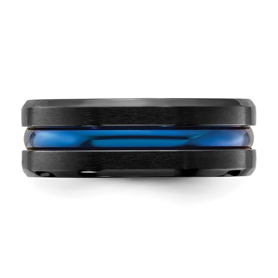 Chisel Black Titanium Brushed with Polished Blue IP-plated Center 8mm Band