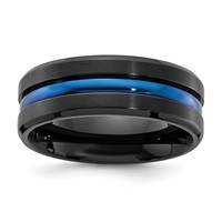 Chisel Black Titanium Brushed Band with Polished Blue IP-plated Center 8mm view 1
