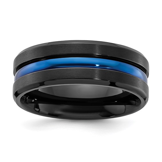 Chisel Black Titanium Brushed with Polished Blue IP-plated Center 8mm Band