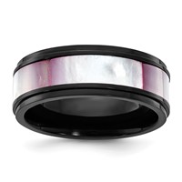 Chisel Titanium Black IP-plated Pink Mother of Pearl Inlay 8mm Band view 1