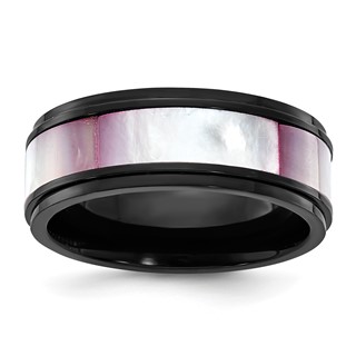 Chisel Titanium Black IP-plated Pink Mother of Pearl Inlay 8mm Band
