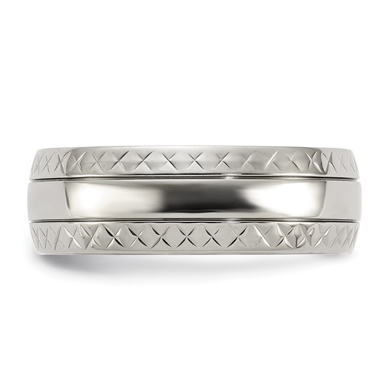 Chisel Titanium Polished Grooved Criss Cross Design 7mm Band
