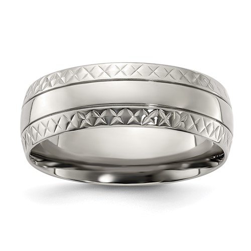 Chisel Titanium Polished Grooved Criss Cross Design 7mm Band