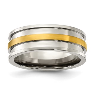 Chisel Titanium Polished with Yellow IP-plated Center 8.00mm Band