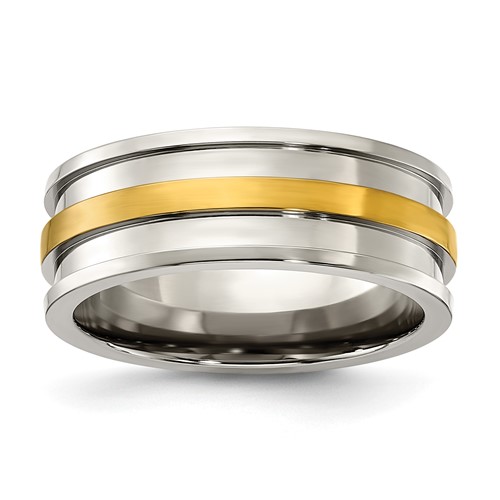 Chisel Titanium Polished Band with Yellow IP-plated Center 8.00mm