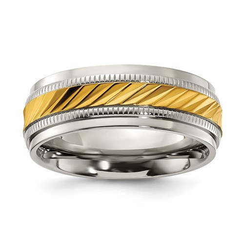 Chisel Titanium Polished Band with Yellow IP-plated Center 8.00mm