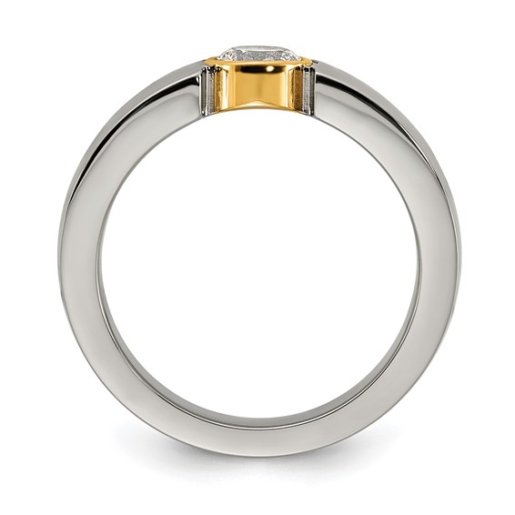 Chisel Titanium Polished Yellow IP-plated with CZ Tapered Ring