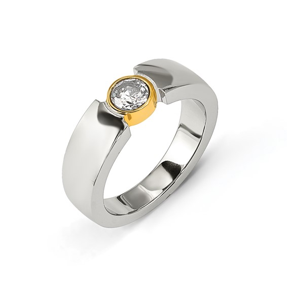 Chisel Titanium Polished Yellow IP-plated with CZ Tapered Ring