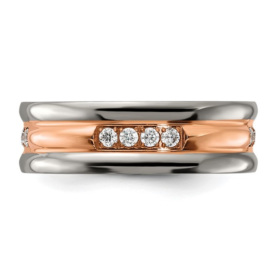 Chisel Titanium Polished Rose IP-plated with CZ 7.00mm Band