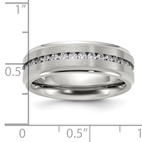 Chisel Titanium Polished with Brushed Center and CZ 7mm Band