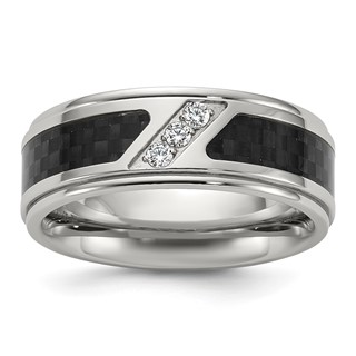 Chisel Titanium Polished with Black Carbon Fiber Inlay and CZ 8mm Band