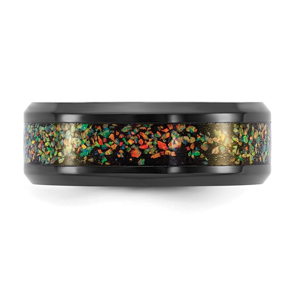 Chisel Titanium Polished Black IP-plated Multi-color Opal Inlay 8mm Band