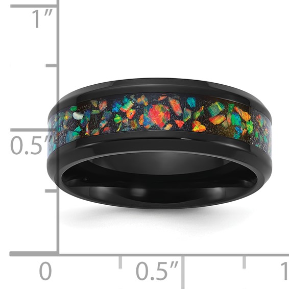 Chisel Titanium Polished Black IP-plated Multi-color Opal Inlay 8mm Band