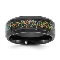 Chisel Titanium Polished Black IP-plated Multi-color Opal Inlay 8mm Band view 1
