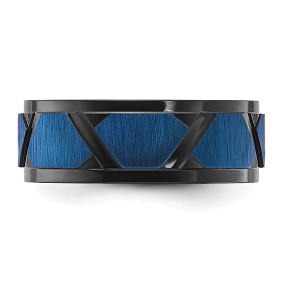 Chisel Titanium Brushed and Polished Black and Blue IP-plated 8mm Band