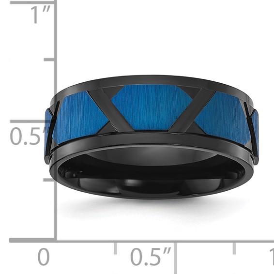 Chisel Titanium Brushed and Polished Black and Blue IP-plated 8mm Band