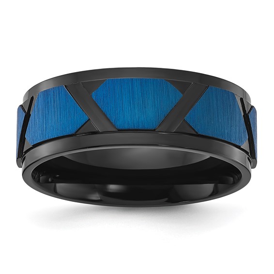 Chisel Titanium Brushed and Polished Black and Blue IP-plated 8mm Band