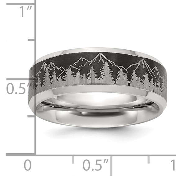 Chisel Titanium with Brushed Center Laser Design Mountains 8mm Band