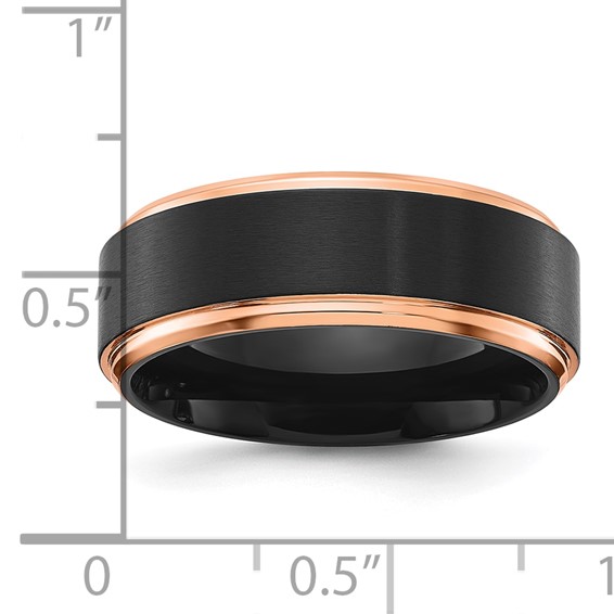 Chisel Titanium with Brushed Center Black and Rose IP-plated 8mm Band
