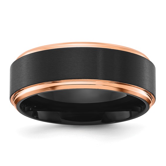 Chisel Titanium with Brushed Center Black and Rose IP-plated 8mm Band