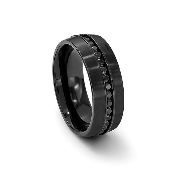 Chisel Titanium Brushed Black IP-plated with Black CZ 8mm Band