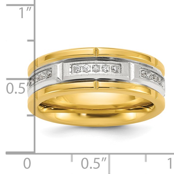 Chisel Titanium Polished with Brushed Center Yellow IP-plated CZ 8mm Band