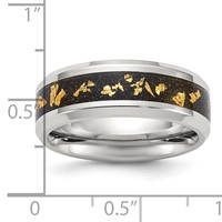 Chisel Titanium Polished Band with Black and Gold Foil Inlay 8mm view 4