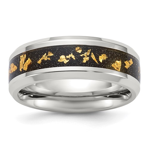 Chisel Titanium Polished Band with Black and Gold Foil Inlay 8mm