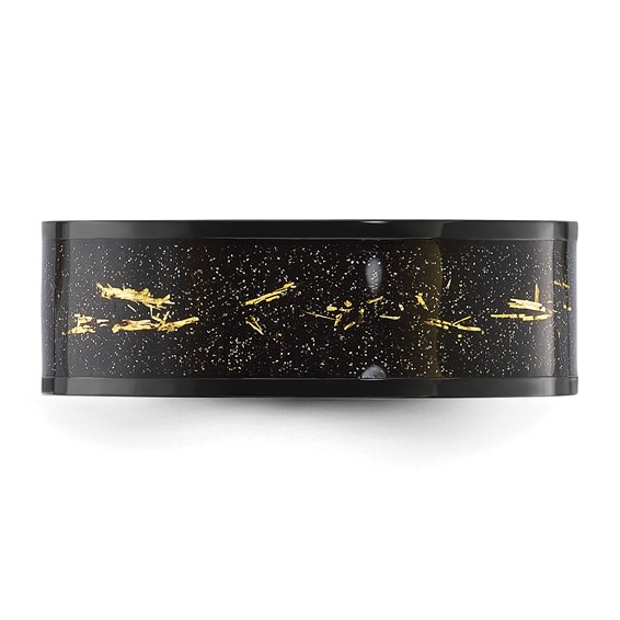 Chisel Titanium Polished Black IP-plated with Black and Gold Foil Inlay 8mm Band