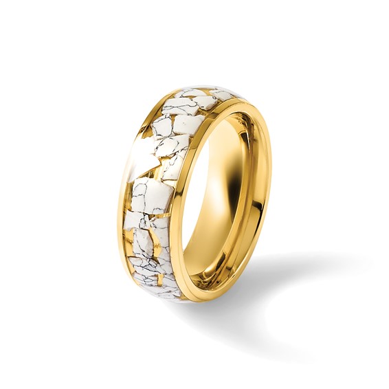 Chisel Titanium Polished Yellow IP-plated with Ceramic Fragments Inlay 8mm Band