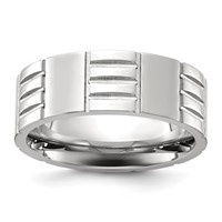 Chisel Titanium Brushed and Polished Grooved 8mm Band view 1