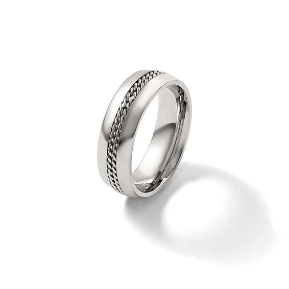 Chisel Titanium Polished with Curb Chain Inlay 7mm Band