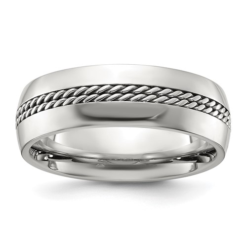 Chisel Titanium Polished Band with Curb Chain Inlay 7mm