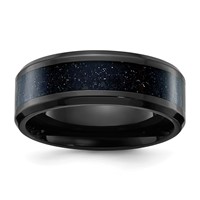 Chisel Titanium Polished Black IP-plated Band with Blue Star Sandstone Inlay Center 8mm view 1