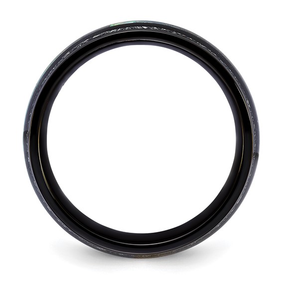 Chisel Titanium Polished Black IP-plated with Abalone and Imitation Meteorite Inlay 8mm Band