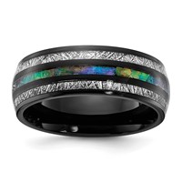 Chisel Titanium Polished Black IP-plated Band with Abalone and Imitation Meteorite Inlay 8mm view 1