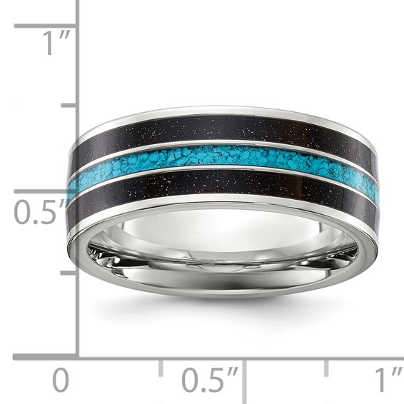 Chisel Titanium Polished with Turquoise and Black Star Sandstone Inlay 8mm Band