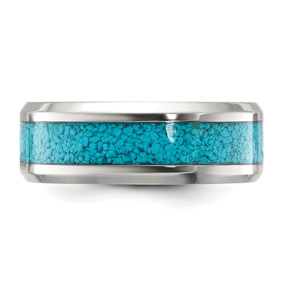 Chisel Titanium Polished with Turquoise Inlay 8mm Band