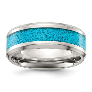 Chisel Titanium Polished with Turquoise Inlay 8mm Band