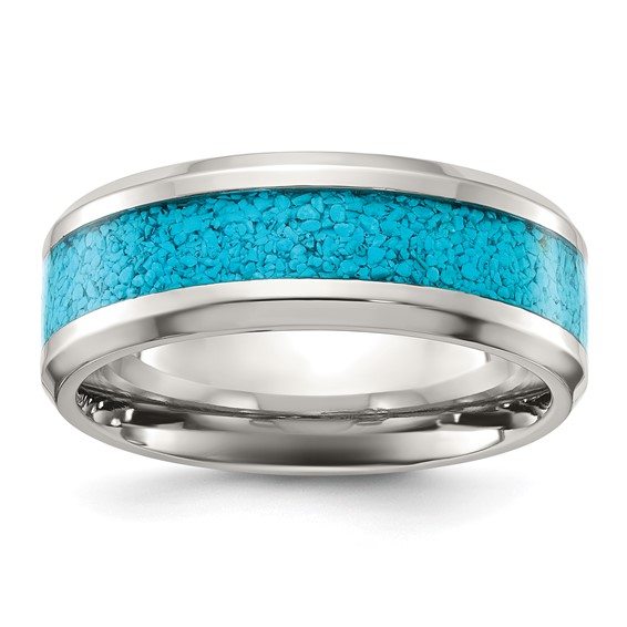 Chisel Titanium Polished with Turquoise Inlay 8mm Band