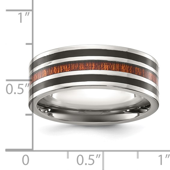 Chisel Titanium Polished with Black Resin and Wood Inlay 8mm Band