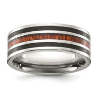 Chisel Titanium Polished Band with Black Resin and Wood Inlay 8mm view 1