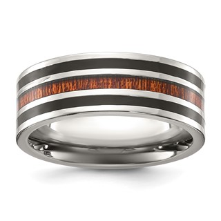Chisel Titanium Polished with Black Resin and Wood Inlay 8mm Band
