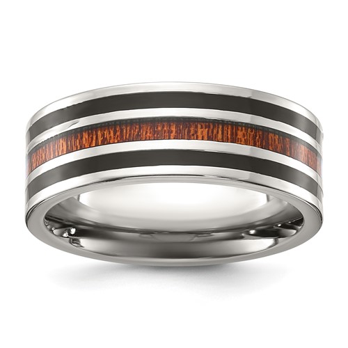 Chisel Titanium Polished Band with Black Resin and Wood Inlay 8mm